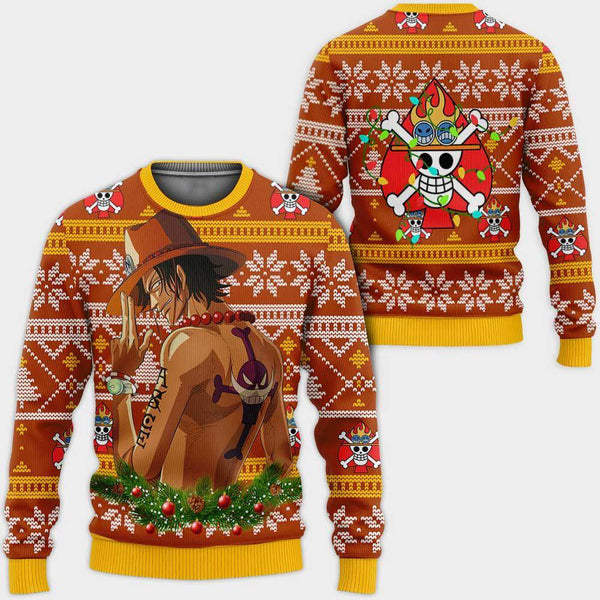 Divesart - Portgas Ace Ugly Christmas Sweater y sudadera con capucha personalizados One Piece Anime Christmas Gifts